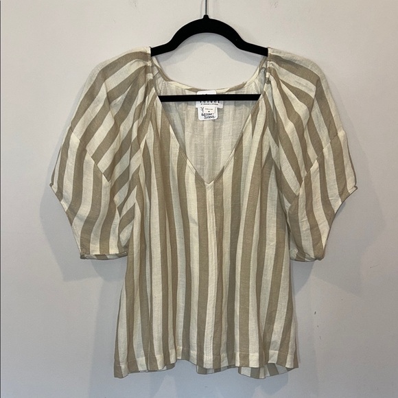 Velvet By Graham & Spencer Katy Striped V-Neck Linen Top - Picture 3 of 9